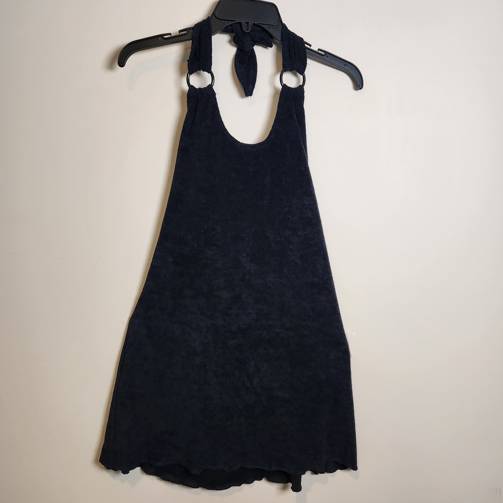 NWT VTG Absolutely Y2K Terry Cloth Halter Dress M Black AB Lambdin Cover Up USA